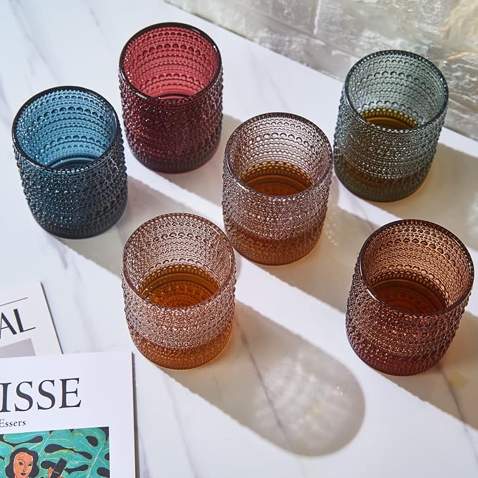 Vintage Beaded Hobnail Tumbler, Colored Drinking Glasses, Set of 6 | 11 oz | Vintage Colored Glass, HAND WASH ONLY, Comfortable Grip, Ideal for Whiskey, Water, Wine, Cocktails & Everyday Beverages - Image 7