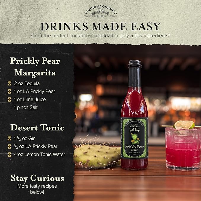 Liquid Alchemist Prickly Pear Syrup for Cocktails - Real Ingredients Make our Mixer Perfect for a Summer Cocktail and Margarita Mix - Vegan & Non-GMO (25.4 oz)