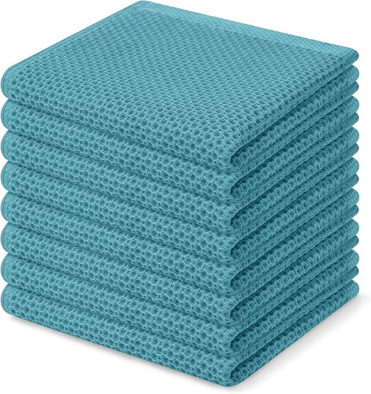 Homaxy 100% Cotton Waffle Weave Kitchen Dish Cloths 8-Pack, Lake Blue | 12 x 12 Inches, Ultra Soft Absorbent Dish Towels, Quick Drying Dish Rags with Hanging Loop by Homaxy