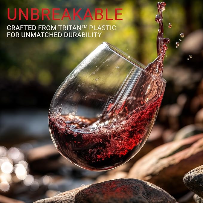 Bravario Unbreakable Stemless Plastic Wine Glasses | Reusable | Shatterproof 100% Tritan Plastic | Dishwasher-Safe | BPA-free | Awesome for Indoor & Outdoor | 16 oz, Set of 6 - Image 2
