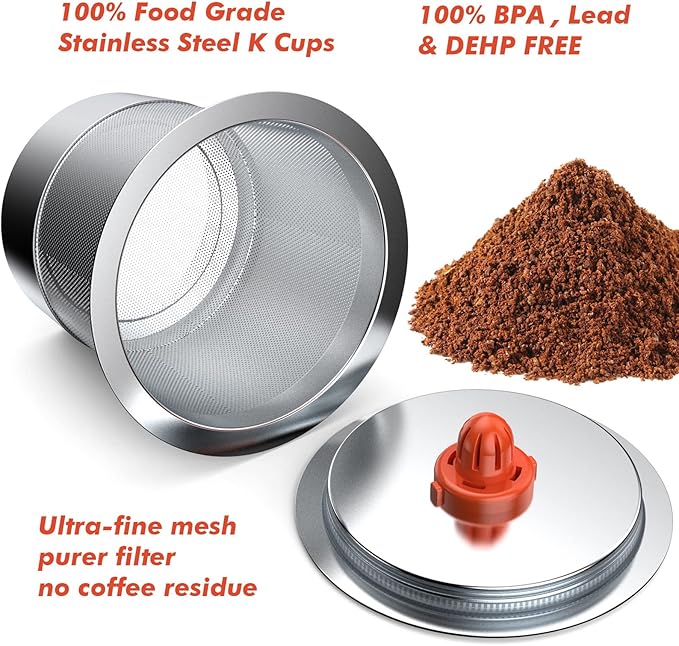 Reusable K Cups For Keurig Reusable Coffee Pods Compatible with 1.0 and 2.0 Keurig Single Cup Coffee Maker Stainless Steel K Cup,Non-BPA(1 pack)