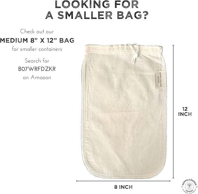 (1-Pack, Large 12in x 12in) Organic Cotton Cold Brew Coffee Bag - Designed in California - Reusable Coffee Filter with EasyOpen Drawstring Cold Brew Maker for Pitchers, Mason Jars, & Toddy Systems