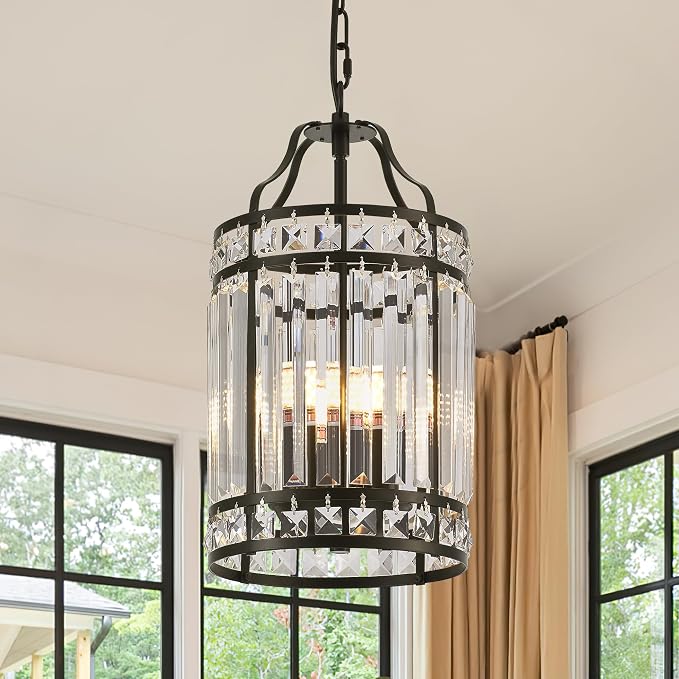 Modern Black Pendant Island Light Fixtures for Kitchen, Luxury Elegant Crystal Small 4-Light Chandeliers for Dining Room, Industrial Cage Hanging Ceiling Lighting for Bedroom Foyer Hallway - Image 8