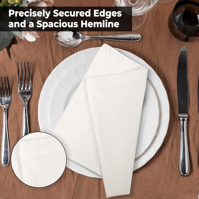 Urban Villa Cloth Napkins Ivory Dinner 100% Cotton 18x18 Inches (Set of 12) - Image 7