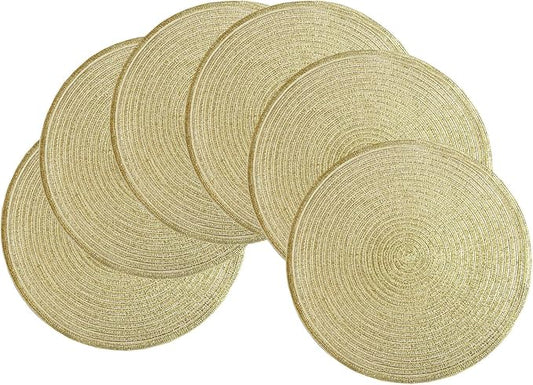 SHACOS Gold Glitter Round Placemats Set of 6 Bling Circle Place Mats Washable Table Mats for Christmas Holiday Party Wedding Shower Table Decor (6, Gold) by SHACOS