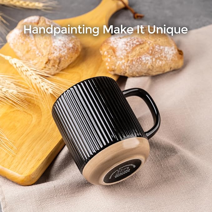 GBhome Coffee Mugs Set of 4, 12oz Handmade Stoneware Coffee Mugs Set with Large Handle for Cappuccino/Latte/Tea/Hot Cocoa, Dishwasher & Microwave Safe, Black - Image 4
