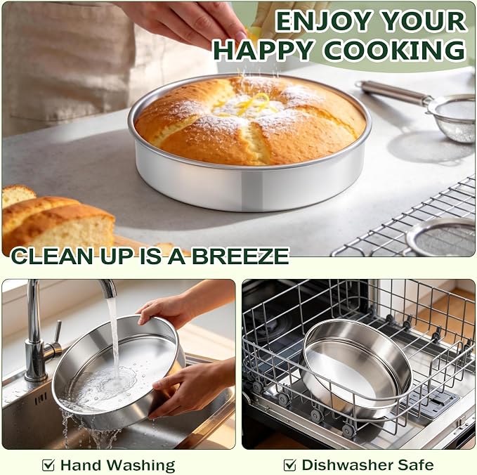P&P CHEF 9 Inch Cake Pan Set of 1, Stainless Steel Round Cake Baking Pan | Layer Cake Tin Bakeware for Cooking Steaming, Ideal for Birthday Wedding Anniversary, Fit for Home & Commercial Use - Image 6