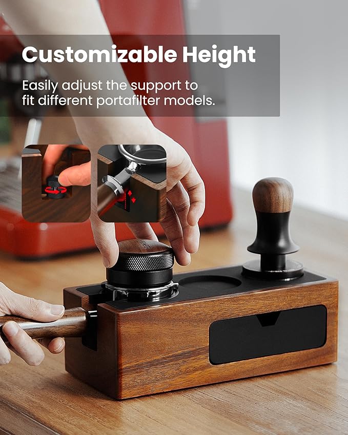 MHW-3BOMBER Espresso Tamping Station, 4 in 1 Walnut Espresso Organizer Box with Magnetic Drawer for Storage 51-58mm Espresso Tamper,Distributor,Portafilter and Espresso Accessories,CH6718