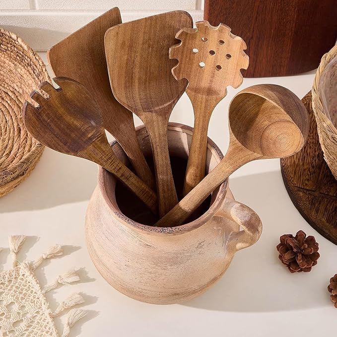MIYUKI Rustic Kitchen Utensil Holder - 7.6 Inch Ceramic Utensil Crock for Countertop, Vintage Kitchen Counter Decor - Image 5
