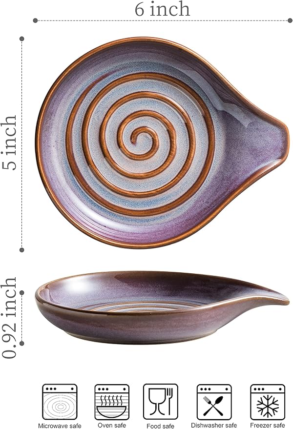 Spoon Rest, Ceramic Spoon Holder with Deep Drip Tray for Stove Top | Cooking Utensil Holder for Counter, with Handle for Easy Hold | Coffee Spoon Rest, Heat-Resistant Dishwasher Safe, Purple - Image 3