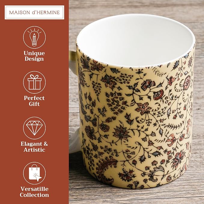 Maison d' Hermine Coffee Mug with Handles Tea Cups (15 Ounce, Pack of 1) | Fine Bone China Coffee Mugs for Hot Beverages Cappuccino Latte Home Restaurant Hotel Spring Summer -Lakshmi - Daya - Image 2