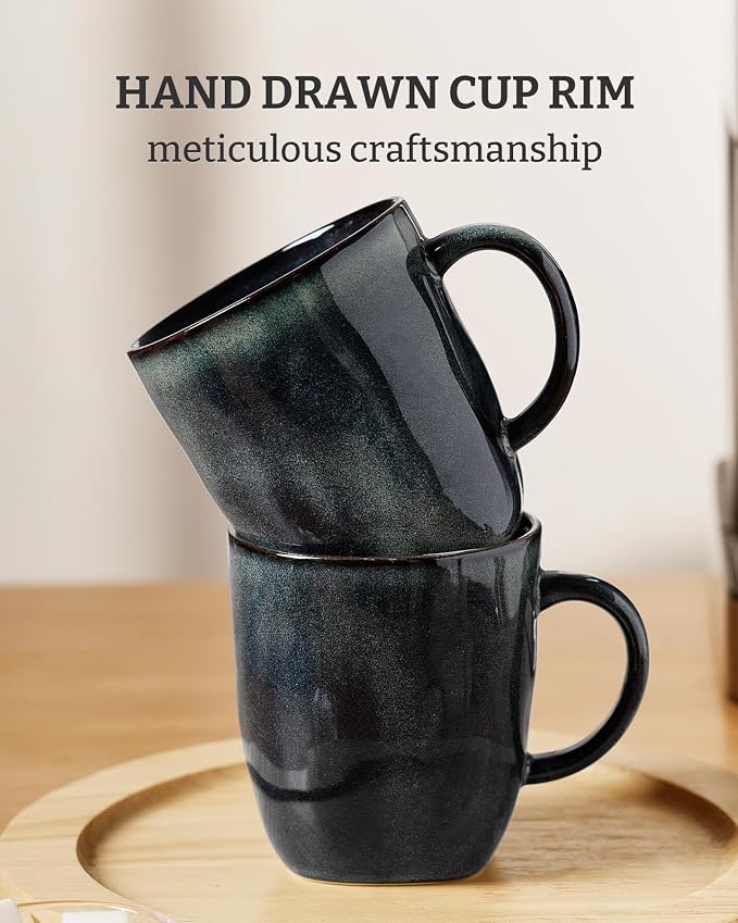 famiware Coffee Mugs Set of 6, Ocean Square 13oz Coffee Cup Set with Handle for Cocoa, Milk, Hot Chocolate, Tea, Water, Stoneware Cups for Kitchen, Microwave and Dishwasher Safe, Deep Forest - Image 6