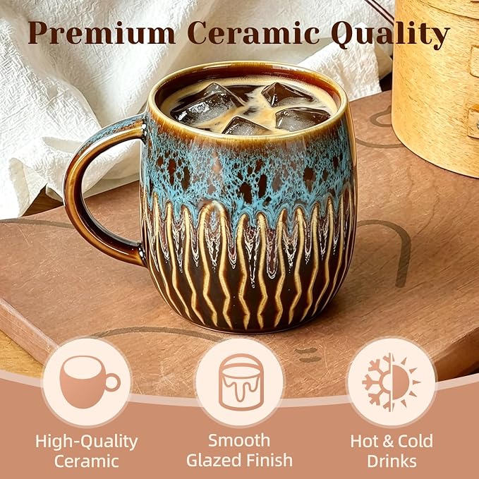 20oz Large Ceramic Coffee Mugs Unique Big Pottery Coffee Mug Microwave Safe Cool Stoneware Cups for Tea Latte Oversized Mug With Handle for Home Blue Wide Clay Mugs for Men Fancy Handmade Ceramic Cup - Image 5
