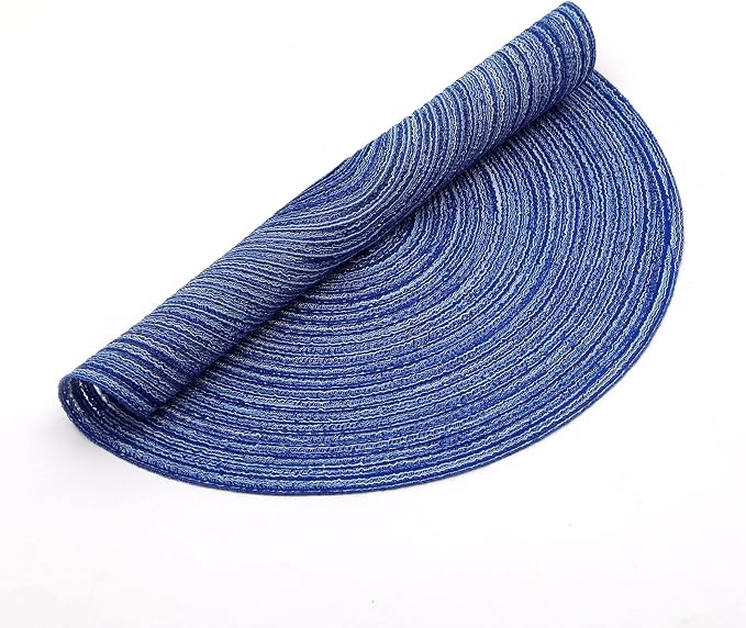 SHACOS Round Braided Placemats 15 inch Set of 4 Washable Cotton Polyester Braided Kitchen Table Placemats for Home Wedding Party (Blue White, 4) - Image 8