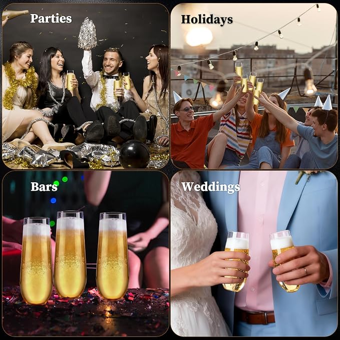 Guanqiao 48 Pack Stemless Plastic Champagne Flutes, 9 oz Clear Disposable Plastic Glasses, Heavy Duty Shatterproof Recyclable Mimosa Glasses for Party Wine Tasting Wedding New Years Eve Party Supplies - Image 7