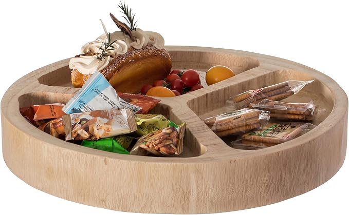 3 Sectional Round Veggie Tray with Lid – Divided Snack Tray for Dining Table, Vegetable Tray Platter, Sectioned Serving Tray for Parties, Kitchen Decoration by Vintiquewise