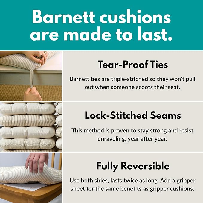 Barnett Home Decor Dining Chair Cushions with Ties – Size Medium 16.5 x 18 - Latex Foam Fill, 100% Cotton, Machine Washable Chair Pads for Kitchen Chairs, Made in USA (Tibet Spa/Pack of 2) - Image 7