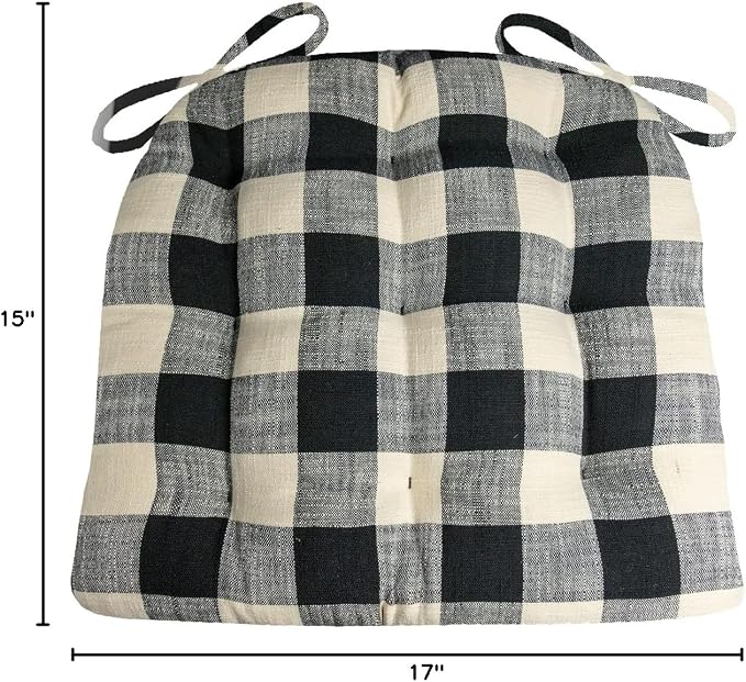Barnett Home Decor Dining Chair Pad with Ties - Buffalo Check Size Small 15 x 17 - Latex Foam Filled Cushion, Reversible, Made in USA (Black & White) - Image 8