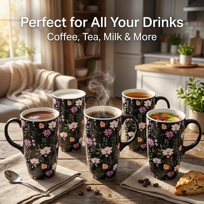 Topadorn 17oz Ceramic Travel Mug with Lid, Botanical Coffee Mug | 17oz Ceramic Travel Mug • Botanical Wildflower Design • Spill-Resistant Lid • Microwave & Dishwasher Safe • Gift Box - Image 6