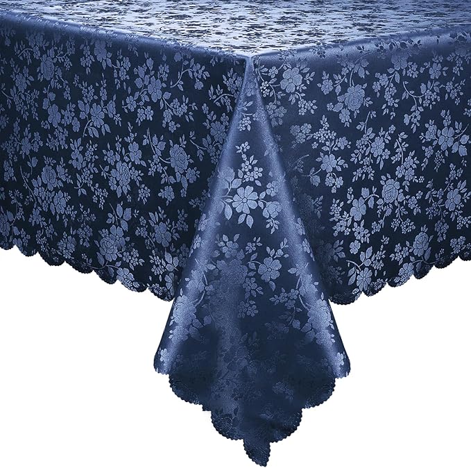 Smiry Rectangle Waterproof Heavy Duty Vinyl Tablecloths, 54 x 120 Inch | Wipeable Washable Floral Embossed Table Cover for Kitchen and Dining Room, Indoor & Outdoor Use, Navy Blue by Smiry