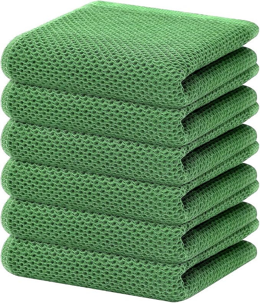 Homaxy 100% Cotton Waffle Weave Kitchen Dish Towels 6-Pack, Grass Green | 13 x 28 Inches, Ultra Soft Absorbent Dish Towels, Quick Drying Cleaning Towels by Homaxy