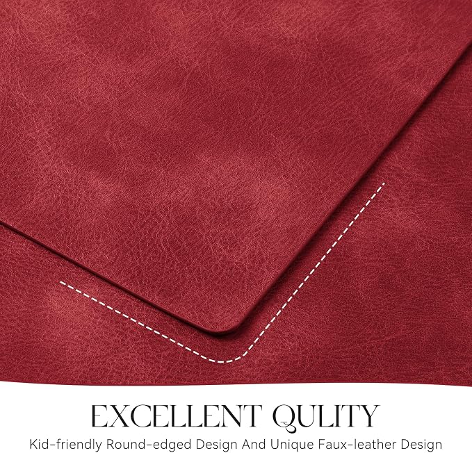MOSAYT Vinyl Placemats Set of 4-12 X 17 Inch - Faux Leather 100% Waterproof Oil-Proof Wipeable PU Place Mats, Heat Resistant Reversible Table Mats for Kitchen, Dining, Outdoor, Red - Image 5