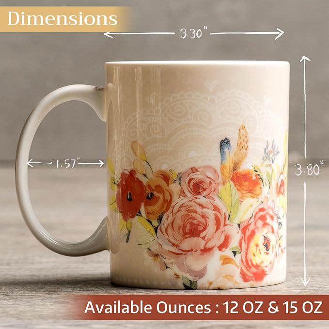 Maison d' Hermine Coffee Mug with Handles Tea Cups (15 Ounce, Pack of 2) | Fine Bone China Coffee Mugs for Hot Beverages Cappuccino Latte Home Restaurant Hotel Spring Summer -Ibiza - Beige - Image 4