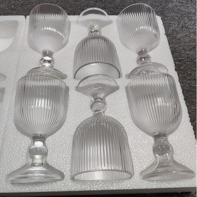 Taganov Vintage Glassware Water Goblets Drinking Clear Wine Glasses set of 6 Embossed Drinkware Stemware 13 oz for Wedding Party Bar Christmas - Image 7