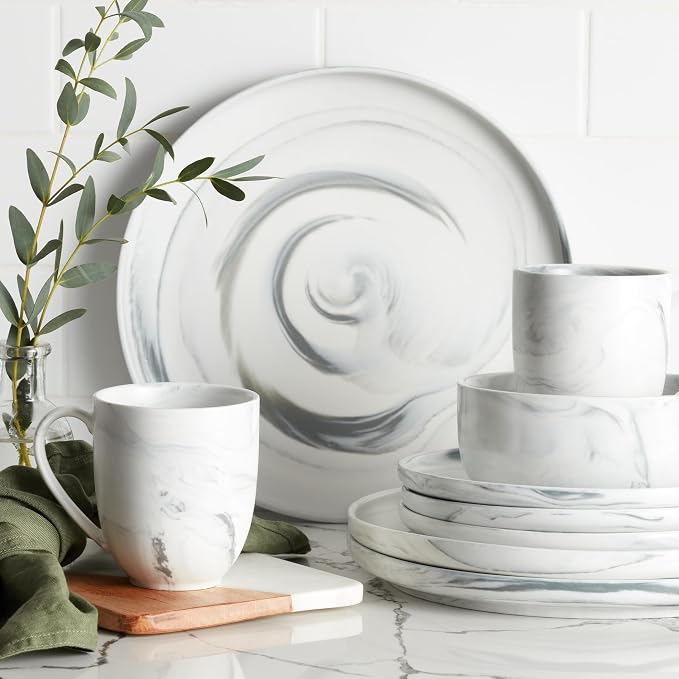 Stone Lain Brighton 16-Piece Dinnerware Set Porcelain, Gray - Image 3