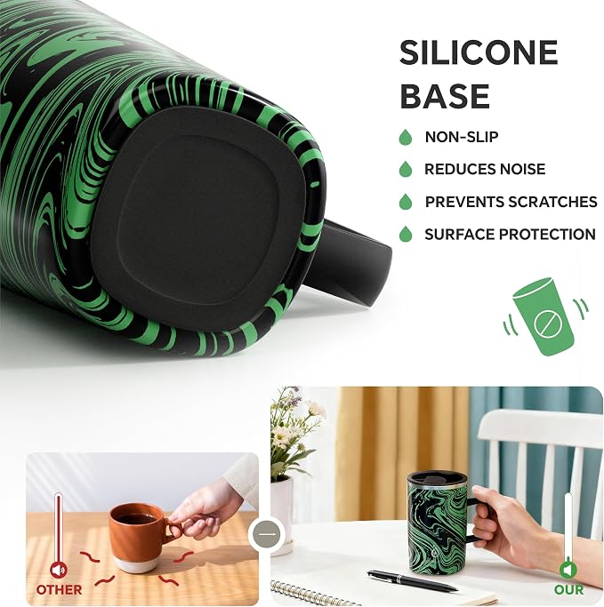 Ideus 16 oz Insulated Stainless Steel Coffee Mug with Lid, Green Zebra | Perfect for home, office, or daily use| Easy to clean wide mouth| Sweat-proof| On the go - Image 4