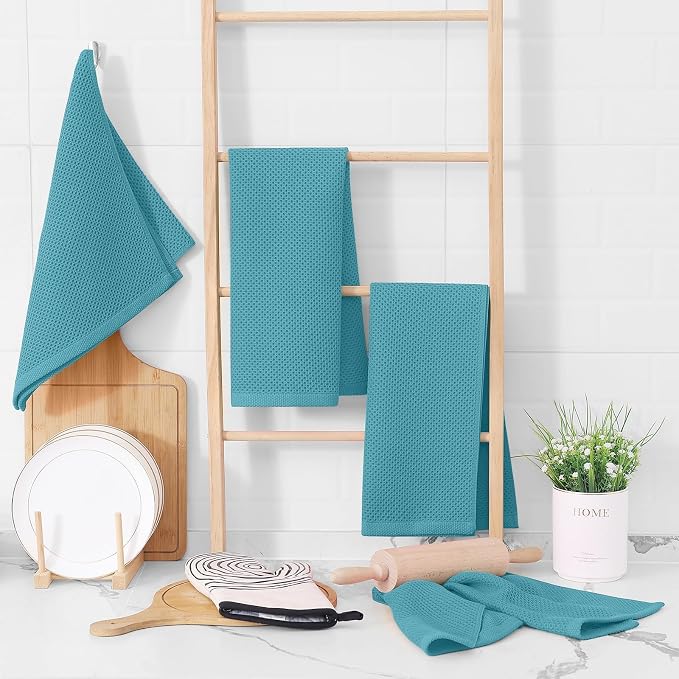 Homaxy 100% Cotton Waffle Weave Kitchen Dish Towels 18-Pack, Lake Blue | 13 x 28 Inches, Ultra Soft Absorbent Dish Towels, Quick Drying Cleaning Towels - Image 6