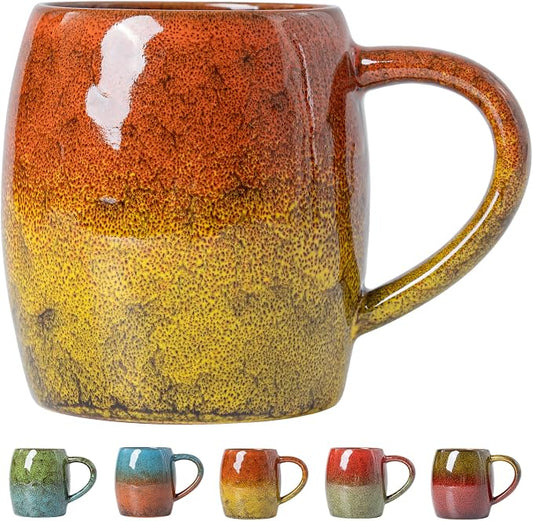 Handmade 22oz Ceramic Coffee Mug, Ergonomic Large Handle, Ideal Gift for Coffee Lovers, Microwave & Dishwasher Safe (Minute-Orange&Yellow) by XIYUANJI