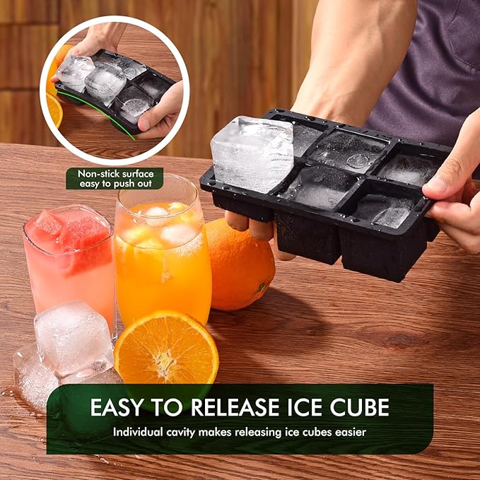 Ice Cube Tray, SLGOL Ice Trays for Freezer with Lid, Easy Release large Ice Cube Molds, Silicone ice cubes mold for Whiskey, Stackable Square Ice Tray for Cocktails Whiskey Coffee【6 round + 6 square】
