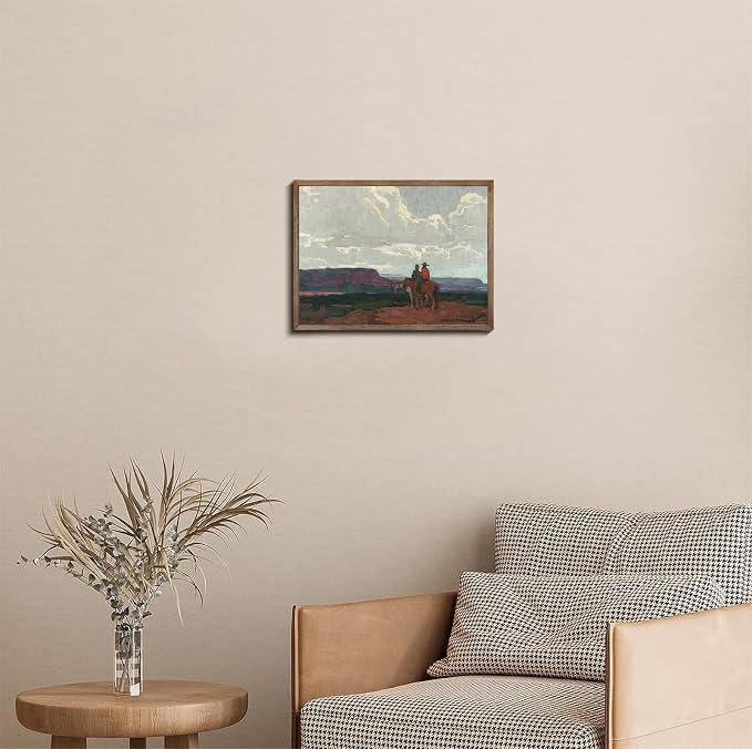 XOCUUI Western Cowboy Unframed Canvas Wall Art Vintage Print Oil Paintings, Horse Rider At Sunset Print Rustic Mountain Landscape Painting, Mid Century Antique Moody Retro Artwork Wall DéCor(8"X10") - Image 7