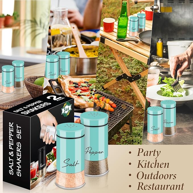 Teal Salt and Pepper Shakers Set,5 oz Turquoise Kitchen Decor | Accessories Farmhouse Gadgets Table Housewarming Gift for Kitchen Cooking Table, RV, Camp,BBQ Refillable Design - Image 7