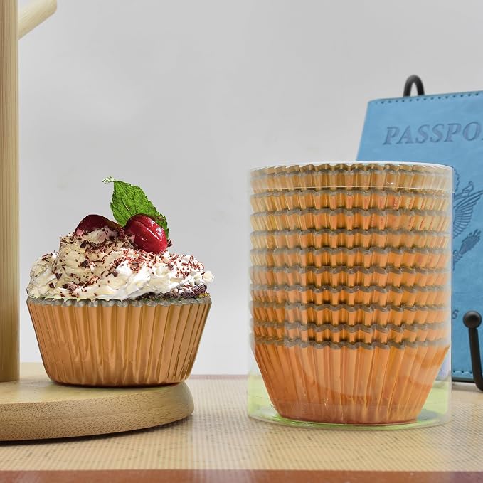 200 Pcs Orange Foil Cupcake Liners Standard Baking Cups Muffin Paper Cases | Food-grade, Greaseproof & Sturdy Parchment, Cupcake Wrapper for Party, Christmas, Gift - Image 2