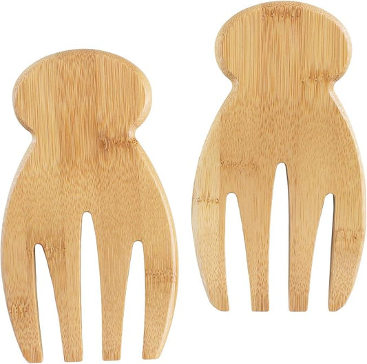 Totally Bamboo Salad Hands, Wood Salad Tongs Alternative for Serving | 2-piece bamboo salad claw servers. Wide scoop for tossing greens, pasta, and fruit. Bowl-grip knob catches on bowl rim. by TotallyBamboo