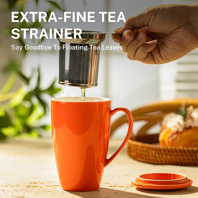 Sweese 15oz Porcelain Tea Mug with Infuser and Lid – Microwave Safe, Ergonomic Handle, Lead-Free Glaze, for Loose Leaf Tea - Image 4