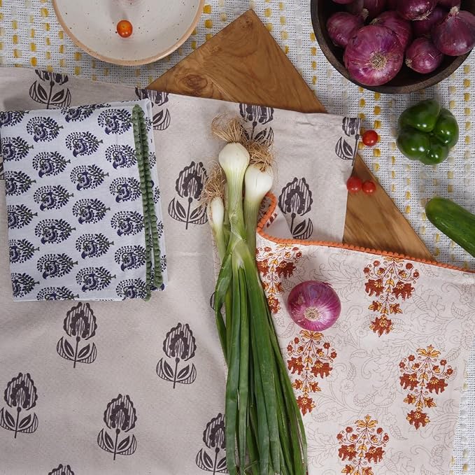 Printed Kitchen Dish Bar and Tea Towels Cotton, 18x28 inch with Trims, Cotton Dish Towel Sets (Multicolor Motif, Set of 3) - Image 6