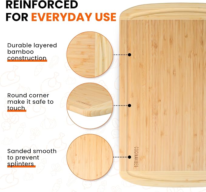 Bamboo Cutting Board Set – Charcuterie & Chopping Boards for Kitchen, Large & Small Sizes, Safe Cutting Boards for Meat, Cheese, Pizza – Home & Kitchen Gift Idea - Image 8