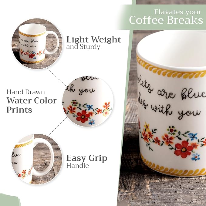 Maison d' Hermine Coffee Mug with Handles Tea Cups (15 Ounce, Pack of 1) | Fine Bone China Coffee Mugs for Hot Beverages Cappuccino Latte Home Spring Summer -Happy Florals - Sweety Roses Are Red - Image 5