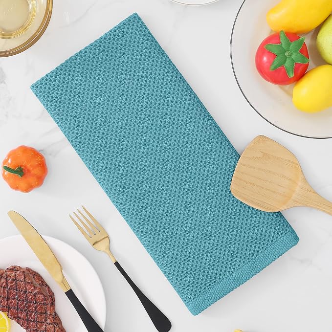 Homaxy 100% Cotton Waffle Weave Kitchen Dish Towels 4-Pack, Lake Blue | 13 x 28 Inches, Ultra Soft Absorbent Dish Towels, Quick Drying Cleaning Towels - Image 7