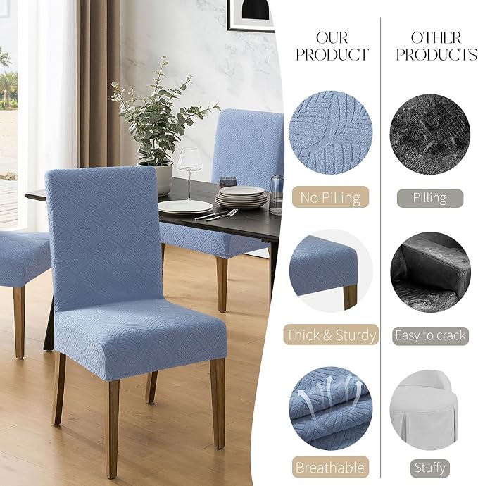 MOSAYT 100% Waterproof Dining Room Chair Covers Set of 6, Super Fit Stretch Jacquard Parson Chairs Slipcovers Removable Washable Chair Seat Protectors for Home, Kitchen, Banquet (Light Blue - XL) - Image 4
