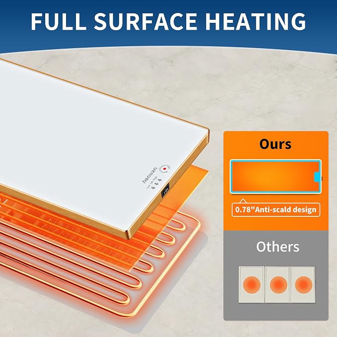 Warming Trays for Buffets Party, 47"x12", Tempered Glass Food Warmer, White | Keep Food Warm,Electric Warming Mat For food for Gathering, Button Temperature Control,Full Surface Warm,Build-in Thermostat - Image 5
