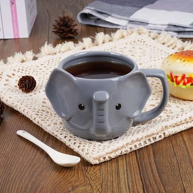 Elephant Mug 14 oz Cute Ceramic Coffee Mug 3D Porcelain Tea Mug for Women Kawaii Cup Elephant Gifts Christmas Gifts Housewarming Holiday Birthday Gifts for Women Mom Kids Men and Friend - Image 5