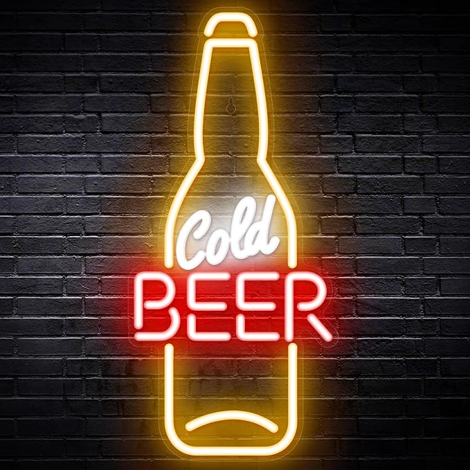 Kavaas Cold Beer Neon Sign 16.5" x 7.5", Beer Bottle Shaped LED Sign for Man Cave, Home Bar, Pub, Wall Decor - Best Gifts for Beer Lovers, Birthday, Christmas by Kavaas