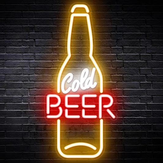Kavaas Cold Beer Neon Sign 16.5" x 7.5", Beer Bottle Shaped LED Sign for Man Cave, Home Bar, Pub, Wall Decor - Best Gifts for Beer Lovers, Birthday, Christmas by Kavaas