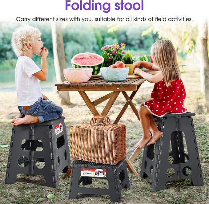 ACSTEP 17.5 Inch Heavy Duty Folding Step Stool, 400 lbs, Dot Grey | Collapsible Stepping Stool for Adults with Handle and Non-Slip Surface, for Kitchen, Garage, Bedroom and Outdoor Tasks - Image 7