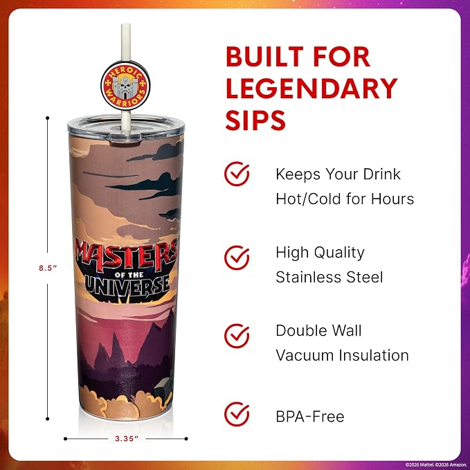 Dragon Glassware x Masters of the Universe Tumbler, 24oz - Castle Grayskull | Vacuum Insulated Stainless Steel Tumbler with Straw & Lid; With Straw Topper; Official Masters of the Universe 2026 Movie Cup - Image 3