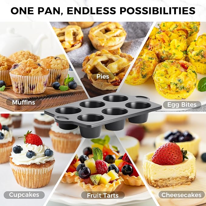 Nonstick Jumbo Muffin Pan, 2 Pack Large Cupcake Tin with 120pcs Muffin Liners, Cup Cake Tray for Baking, 3.5dia, 6 Cup, Premium, Extra Thick - Image 6